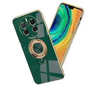Yarxiawin Compatible avec Huawei Mate 50 Pro - Coque avec anneau de support magnétique en silicone - Coque de téléphone Huawei Mate 50 Pro - Coque fine blanche noire - Support en métal rotatif à 360° (vert foncé)