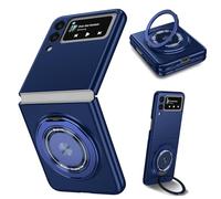 Yarxiawin Coque Samsung Galaxy Z Flip 3 avec anneau support magnétique, noir silicone TPU souple Case et rigide PC étui antichoc Rugged couverture fine (bleu)