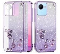 Yarxiawin Étui pour Realme C30 Silicone Glitter Mince, Effet Paillette pour Realme C30 Coque Transparente Doux Fleur Housse Souple Rose Case Antichoc (Violet)