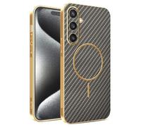 Yarxiawin Étui pour Samsung Galaxy S25 Plus 5g, Texture Fibre Carbone Housse pour Samsung S25 Plus Coque Cuir Antichoc Case Noir Silicone Mince Léger Élégante Cover Anti-Traces (Brun)
