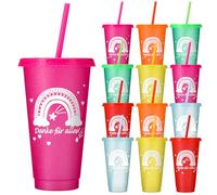 Yaryang 12 Pièces Merci Cadeau gobelet avec Paille et Couvercle Gobelets en Plastique Réutilisables de 24 Oz Cadeaux d'Adieu de Remerciement pour Collègue Enseignant Anniversaire