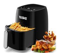 YASHE 4,2L Friteuse Sans Huile avec écran Tactile LED en Verre Trempé, 1500W 6 Menus Préréglés, Température & Minuterie Réglables, Panier Antiadhésif Compatible Lave-Vaisselle, Cuisson Sans Huile