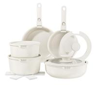 YASHE Batterie de Cuisine 15 Pièces, Poêles et Casseroles avec Revêtement Antiadhésif Effet Granit, Poignées Amovibles, Empilable, Facile à Nettoyer, Compatible Induction, Gaz et Vitrocéramique