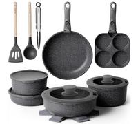 YASHE Batterie de cuisine 20 pièces, Revêtement antiadhésif, poignées amovibles, induction et four jusqu'à 230 °C, lave-vaisselle, empilable, blanc - Idéale pour les familles