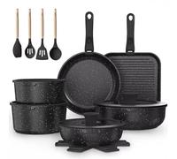 YASHE Batterie de cuisine 21 pièces, Ensemble de casseroles et poêles antiadhésifs, Noir