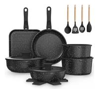 YASHE Batterie de cuisine 21 pièces, Ensemble de casseroles et poêles antiadhésifs, poignées amovibles, couvercles en verre, compatible induction, four, empilable,grise