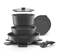 YASHE Batterie de Cuisine 9 Pièces avec Poignée Amovible, Non Toxique