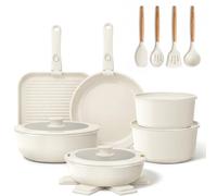 YASHE Batterie de Cuisine Induction Antiadhésive - Blanc, 21 Pièces