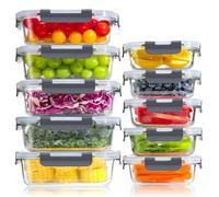 YASHE Boite Alimentaire Verre avec Couvercle Hermétique - Lot de 10 Lunch Box Verre Réutilisables, Sans BPA, Compatibles Micro-ondes, Four, Lave-vaisselle, Congélateur