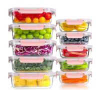YASHE Boite Alimentaire Verre avec Couvercle Hermétique - Lot de 10 Lunch Box Verre Réutilisables, Sans BPA, Compatibles Micro-ondes, Four, Lave-vaisselle, Congélateur, Rose