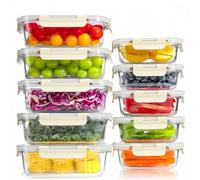 YASHE Boite Alimentaire Verre avec Couvercle Hermétique - Lot de 10 Lunch Box Verre Réutilisables, Sans BPA, Compatibles Micro-ondes, Four, Lave-vaisselle, Congélateur, Blanc