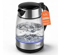 YASHE Bouilloire Électrique en Verre 1,7L, 2200W Ébullition Rapide avec LED Bleue, Filtre Anticalcaire, Arrêt Automatique et Protection contre l'Ébullition à Sec