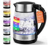 YASHE Bouilloire Électrique Temperature Reglable en Verre 1,7L, 2200W Ébullition Rapide, 5 Couleurs LED Indicateur, 30 Min Maintien au Chaud, Filtre Anticalcaire