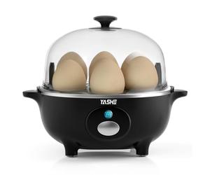 YASHE Cuiseur Oeuf, cuisinier d'œufs de 360 W, 7 œufs faciles à peler, œufs mollets, œufs moyens, œufs durs, poached, cuiseur vapeur, buzzer, lumière indicatrice, sans BPA