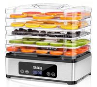 YASHE Déshydrateur 400 W, 5 Plateaux à Grille Inox, 35-70 °C, Minuteur 48 h | Air chaud 360° | Espacement des plateaux réglable | Lave-vaisselle | Silencieux | Anti-surchauffe | Sans BPA