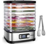 YASHE Deshydrateur Alimentaire 8 Plateaux, Minuteur Digital & Température Réglable, Plateaux Sans BPA, Feuilles en Maille & Rouleaux de Fruits, Pince Inox, Pour Jerky, Fruits, Légumes et Herbes