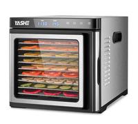 YASHE Déshydrateur Alimentaire en Acier Inoxydable, Température Contrôlée (35-75°C), Minuterie 48 Heures,9 Plateaux en Acier Inoxydable, 2 Tamis à Mailles,1 Plateau pour Rouleaux de Fruits,1000 Watts