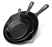 YASHE Ensemble de 3 poêles en fonte, poêles à frire robustes et durables, antiadhésives après culottage, compatibles tous feux dont induction