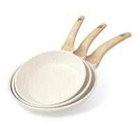 YASHE Ensemble de poêles antiadhésives, 3 pièces - Poêles en granit de 20/24/30 cm, compatibles induction, saines et durables, idéales pour les omelettes et la cuisine quotidienne, blanc