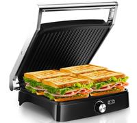 YASHE Grille de contact, sandwich avec régulateur de température, grille de table pliable à 180 degrés, plaque antiadhésive, couvercle en acier inoxydable, grill Panini pour sandwich, viande et