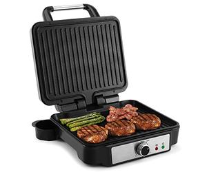 YASHE Grille Électrique à Viande, 4 Tranches de Grill Panini avec Plaques Revêtues Antiadhésives, Contrôle de Température, Voyant Lumineux, Ouverture à 180 Degrés, Plateau d'égouttage amovible, 1800W