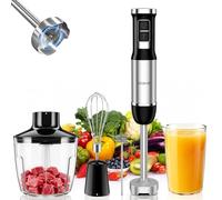YASHE Mixeur plongeant 1000W 5-en-1 avec Turbo et accessoires | 6 vitesses, hachoir 500 ml, gobelet 600 ml, fouet, mousseur à lait et lames inox pour smoothies et soupes