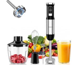YASHE Mixeur plongeant 1000W 5-en-1 avec Turbo et accessoires | 6 vitesses, hachoir 500 ml, gobelet 600 ml, fouet, mousseur à lait et lames inox pour smoothies et soupes