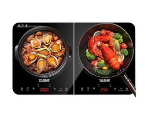YASHE Plaque de cuisson à induction - Double plaque à induction, puissance de 10 W et 10 niveaux de température, 3500 W, 2 plaques, minuterie de 4 heures, sécurité enfant, facile à nettoyer
