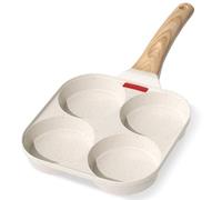 YASHE Poêle à 4 Trous pour Crêpes, Antiadhésive pour Œufs, Poêle en Aluminium Durable avec Manche Résistant à la Chaleur, Ustensile Polyvalent pour le Petit-Déjeuner