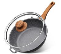 YASHE Poêle haute 30cm avec couvercle - Poêle antiadhésive granit, compatible induction, poignée résistante à la chaleur avec poignée latérale pour une prise sécurisée à deux mains