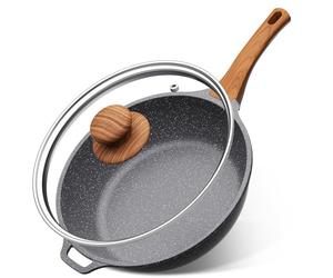 YASHE Poêle haute 30cm avec couvercle - Poêle antiadhésive granit, compatible induction, poignée résistante à la chaleur avec poignée latérale pour une prise sécurisée à deux mains