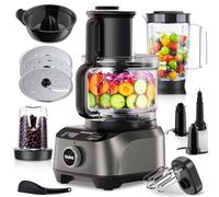 YASHE Robot Cuisine Multifonctions, 2,5L Bol & 1,5L Jarre, Mixeur, Grinder, Extracteur de Jus, Pétrin, Hachoir, Trancheur & Râpe, 3 Vitesses + Pulse, Verrou de Sécurité, 1300W