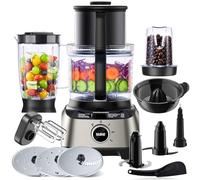 YASHE Robot Cuisine Multifonctions - Blender, Mixeur, Moulin, Presse-Agrumes, Pétrin avec Bol de 2,5L et Blender de 1,5L, 1300W, 3 Vitesses, Fonction Pulse, Verrouillage de Sécurité