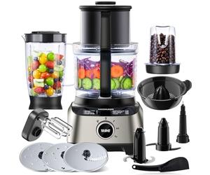 YASHE Robot Cuisine Multifonctions - Blender, Mixeur, Moulin, Presse-Agrumes, Pétrin avec Bol de 2,5L et Blender de 1,5L, 1300W, 3 Vitesses, Fonction Pulse, Verrouillage de Sécurité