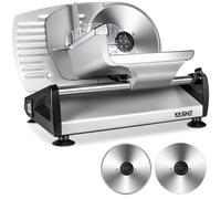 YASHE SL-518 Trancheuse Électrique - Trancheuse à Jambon 250W avec Épaisseur Réglable de 0 à 15mm, 2 Lames Amovibles en Acier Inoxydable de 19cm, Verrou de Sécurité et Pieds à Ventouse