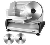 YASHE SL-518 Trancheuse Électrique - Trancheuse à Jambon 250W avec Épaisseur Réglable de 0 à 15mm, 2 Lames Amovibles en Acier Inoxydable de 19cm, Verrou de Sécurité et Pieds à Ventouse
