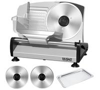 YASHE Trancheuse électrique 200W - Lame inox 19 cm, épaisseur réglable 0-15 mm, silencieuse, grise