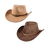 YASHIIN Lot de 2 chapeaux de cowboy pour hommes et femmes à large bord en daim - Couleur café classique - Doux et confortable - Taille réglable avec crâne en métal - Bande tressée