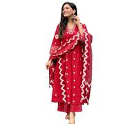 Yashika Ensemble Kurta Plazzo en coton mélangé pour femme avec dupatta pour toutes les occasions indiennes, Rouge, XL