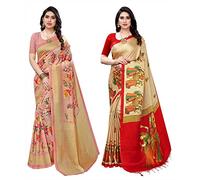 Yashika Lot de 2 saris imprimés en soie avec chemisier pour femme (Air PeacH-RAJARANI CHICKU)