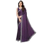 Yashika Sari Hot Fix pour femme en satin mousse de couleur unie avec chemisier non cousu, Violet, taille unique