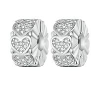 YASHUO Lot de 2 breloques intercalaires rondes en argent sterling 925 pour bracelets à breloques, Argent, Cristal