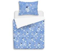 Yasida Housse De Couette Espace 120x150 Enfant - Parure De Lit Galaxie - Motif Astronautes/FuséEs Pour GarçOn/Fille & Ados | 2pc (Housse Couette + Taie 40x60) - Literie Enfant Microfibre Bleu Tendance