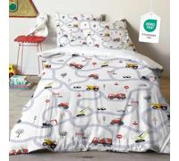 Yasida Housse De Couette Voiture 140x200 Enfant GarçOn Tracteur Literie avec Panneaux De Signalisation Et Routes Parrure De Lit pour Ado Housse De Couette Microfibre 140x200 + 1 Taie d'oreiller 65x65