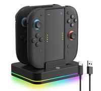 Yaskyly Switch 2 Station de Charge de Manette 4-en-1 Chargeur Joycons avec Lumière RVB pour Switch 2, Soutien Jouez Pendant Le Chargement ＆ Charges 4 contrôleurs JoyCons, Switch 2 Accessoires Cadeau