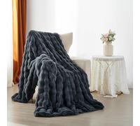 YASMENG Couverture Polaire 160x200 cm Hiver Chaude Gris Jeté de Canapé Peluche Imitation Fourrure de Lapin Texture à Bulles Super Douce Douillette Plaid Canapé Polaire Moelleuse Cadeau Femme