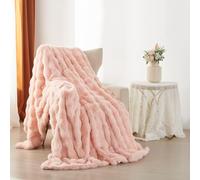 YASMENG Couverture Polaire 160x200 cm Hiver Chaude Rose Jeté de Canapé Peluche Imitation Fourrure de Lapin Texture à Bulles Super Douce Douillette Plaid Canapé Polaire Moelleuse Cadeau Femme