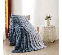YASMENG Couverture Polaire 200x220 cm Hiver Chaude Dégradé de Bleu Jeté de Canapé Peluche Imitation Fourrure de Lapin Texture à Bulles Super Douce Douillette Plaid Canapé Polaire Moelleuse Cadeau