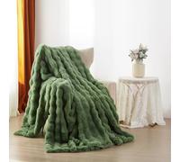 YASMENG Couverture Polaire 220x240 cm Hiver Chaude Vert Jeté de Canapé Peluche Imitation Fourrure de Lapin Texture à Bulles Super Douce Douillette Plaid Canapé Polaire Moelleuse Cadeau Femme