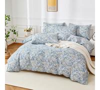 YASMENG Housse de Couette 240 x 260 Coton Motif de Fleurs Bleu Blanc Parure de Lit Coton Câlin Doux Respirant Linge de Lit 2 Personne pour Fille avec Fermeture Éclair et Taies d'oreiller 65x65 cm